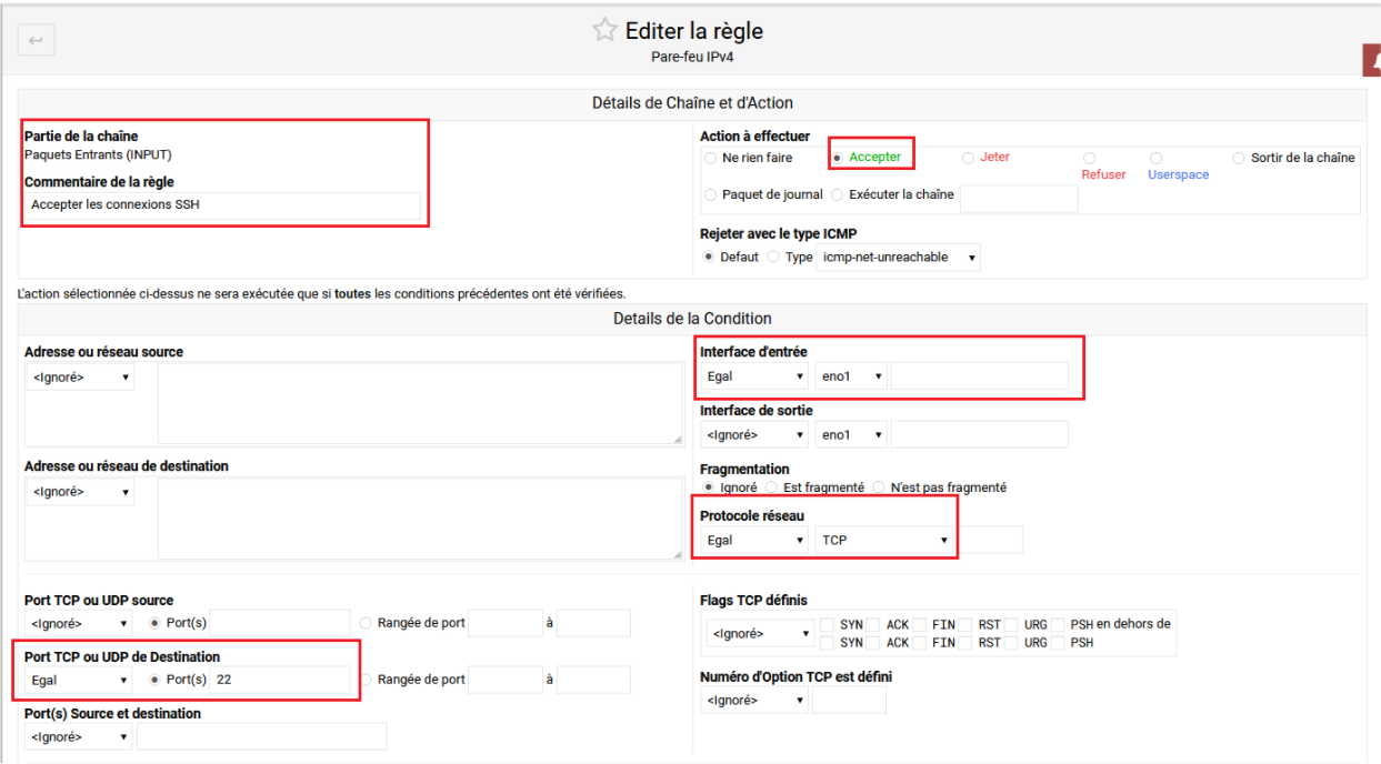 Configuration règle 5 - Port SSH