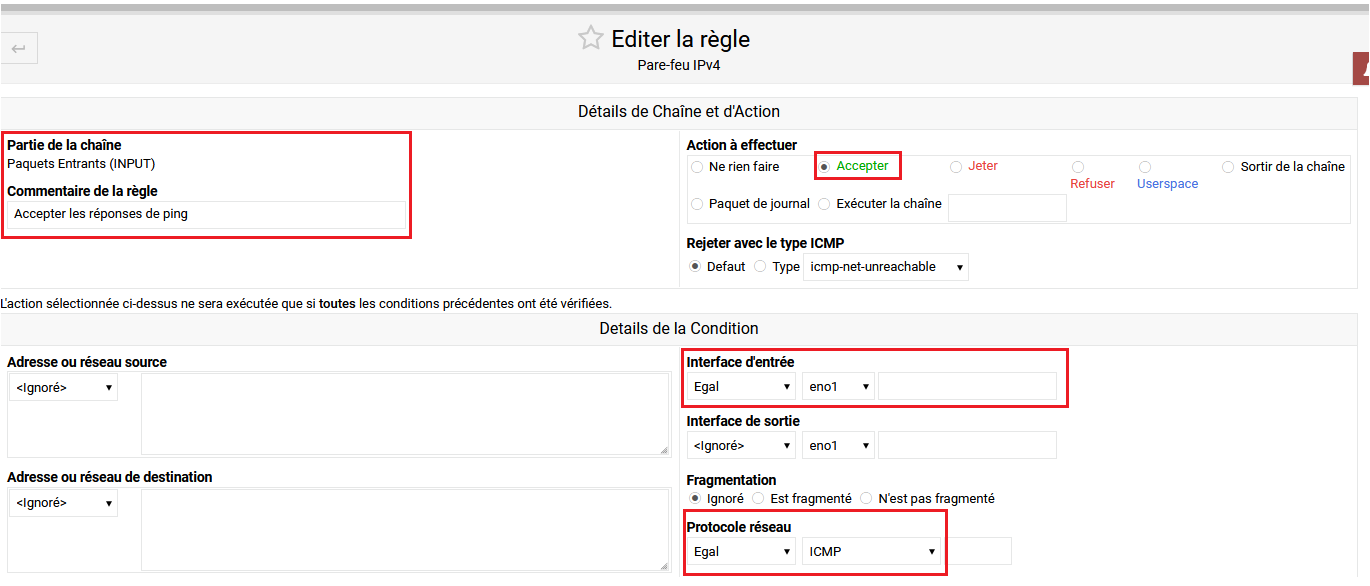 Configuration règle 6 - Protocole ICMP